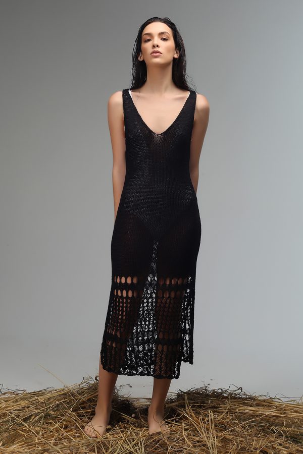 halfi knitted dress in black with hole pattern ss21 Nima liminal collection